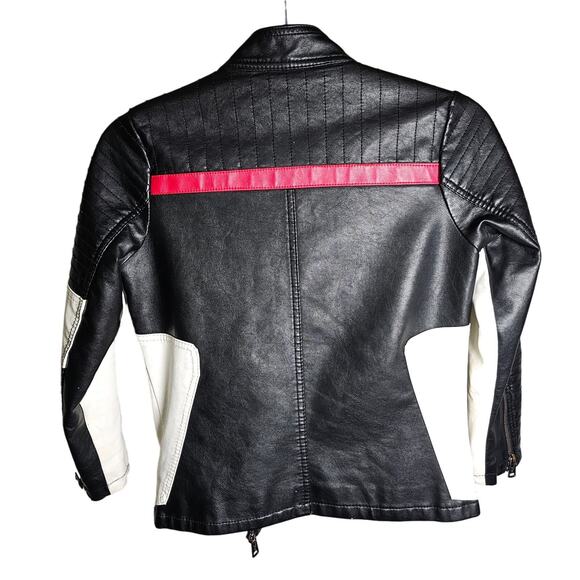Botaobabe Kid Moto Jacket Color Block Quilted Sleeves Faux Leather Girls Jacket - Picture 2 of 10